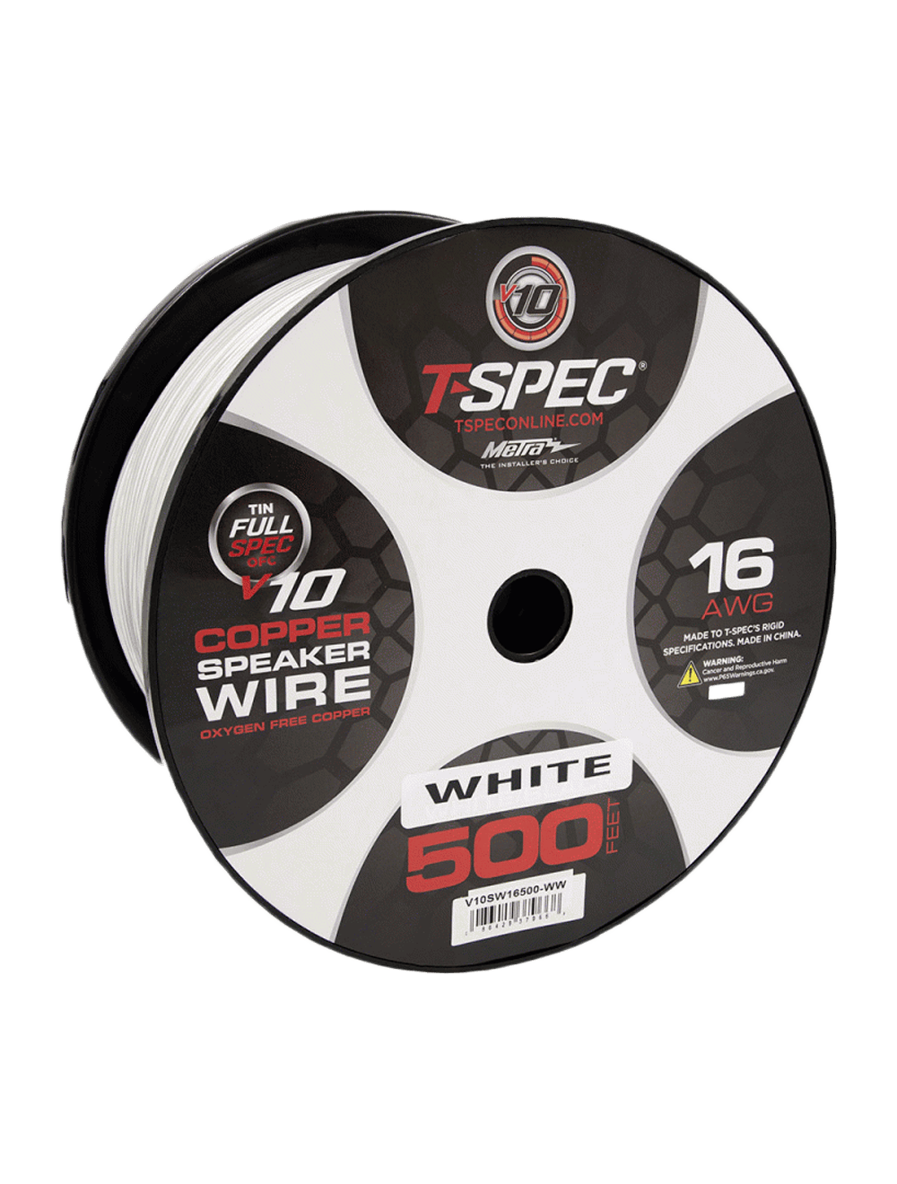 T-Spec V10SW16500-WW 16 AWG 500' White/White OFC Speaker Wire - v10 Series